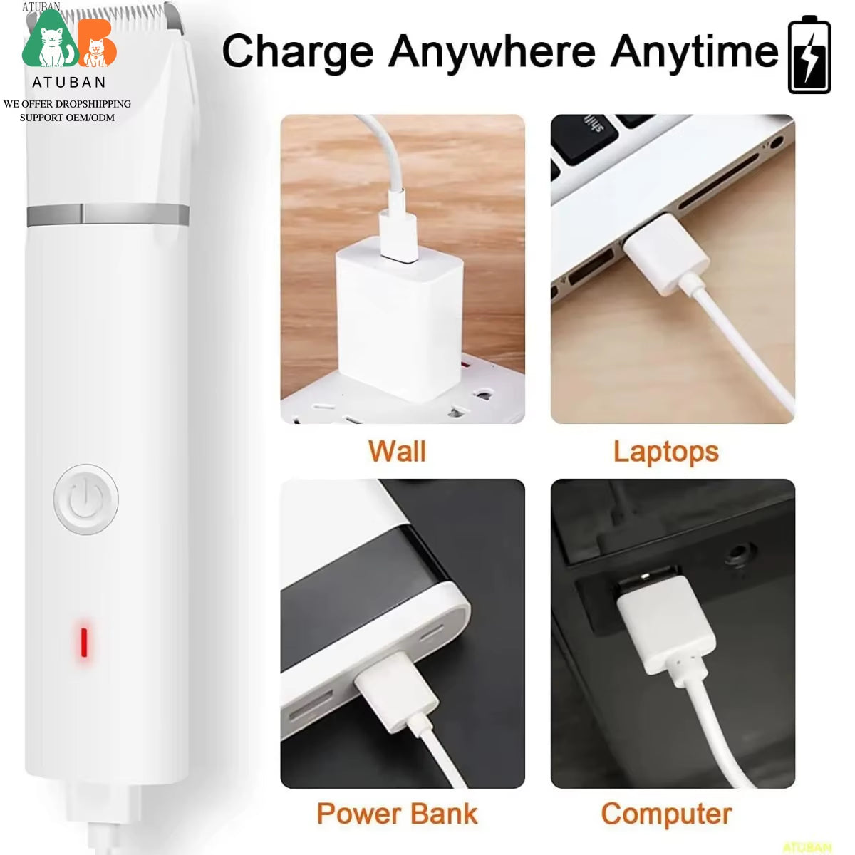 Dog Clippers Grooming Kit Hair Clipper-Low Noise Paw Trimmer-Cordless Quiet Nail Grinder Shaver for Cats and Other Pets