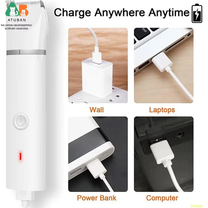 Dog Clippers Grooming Kit Hair Clipper-Low Noise Paw Trimmer-Cordless Quiet Nail Grinder Shaver for Cats and Other Pets