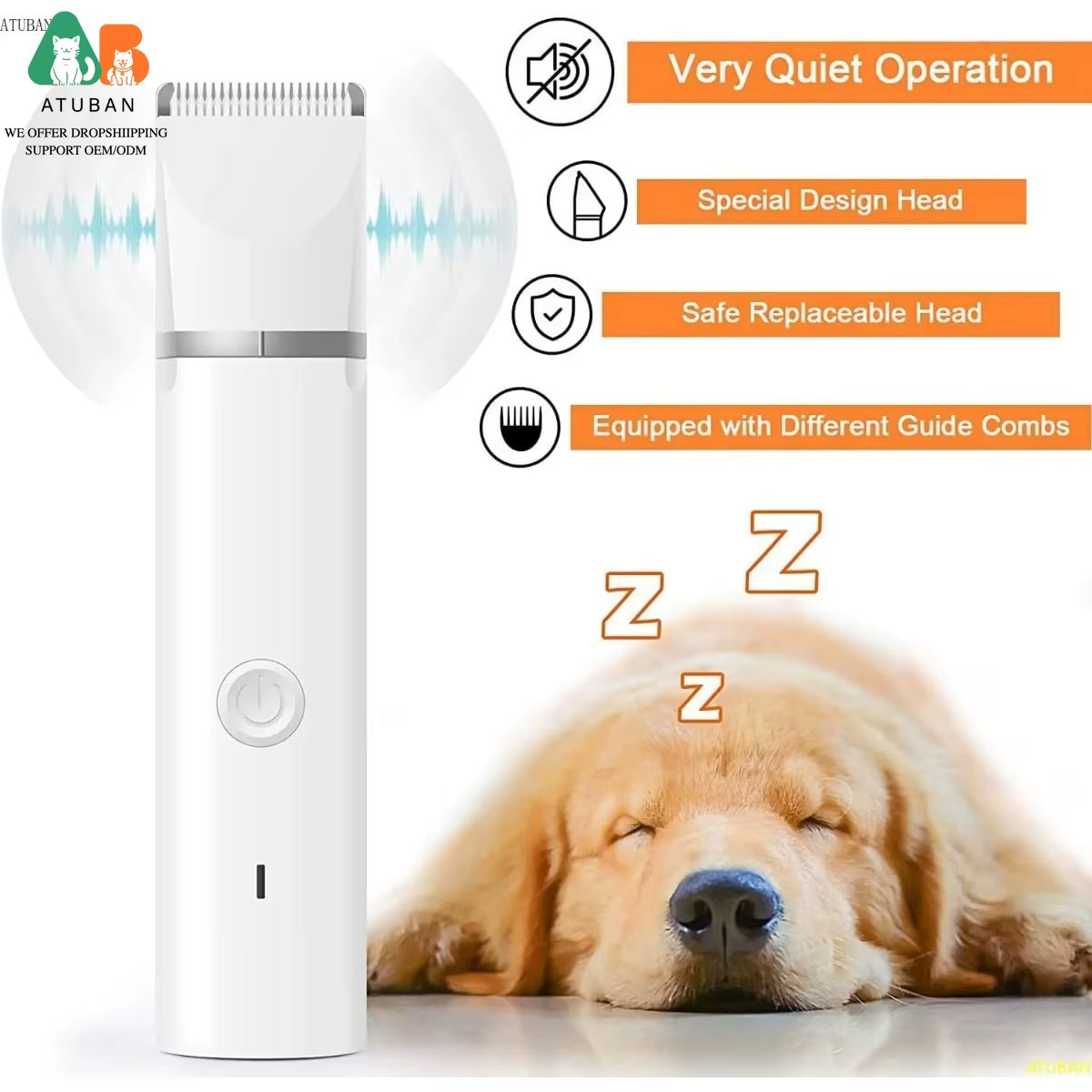 Dog Clippers Grooming Kit Hair Clipper-Low Noise Paw Trimmer-Cordless Quiet Nail Grinder Shaver for Cats and Other Pets