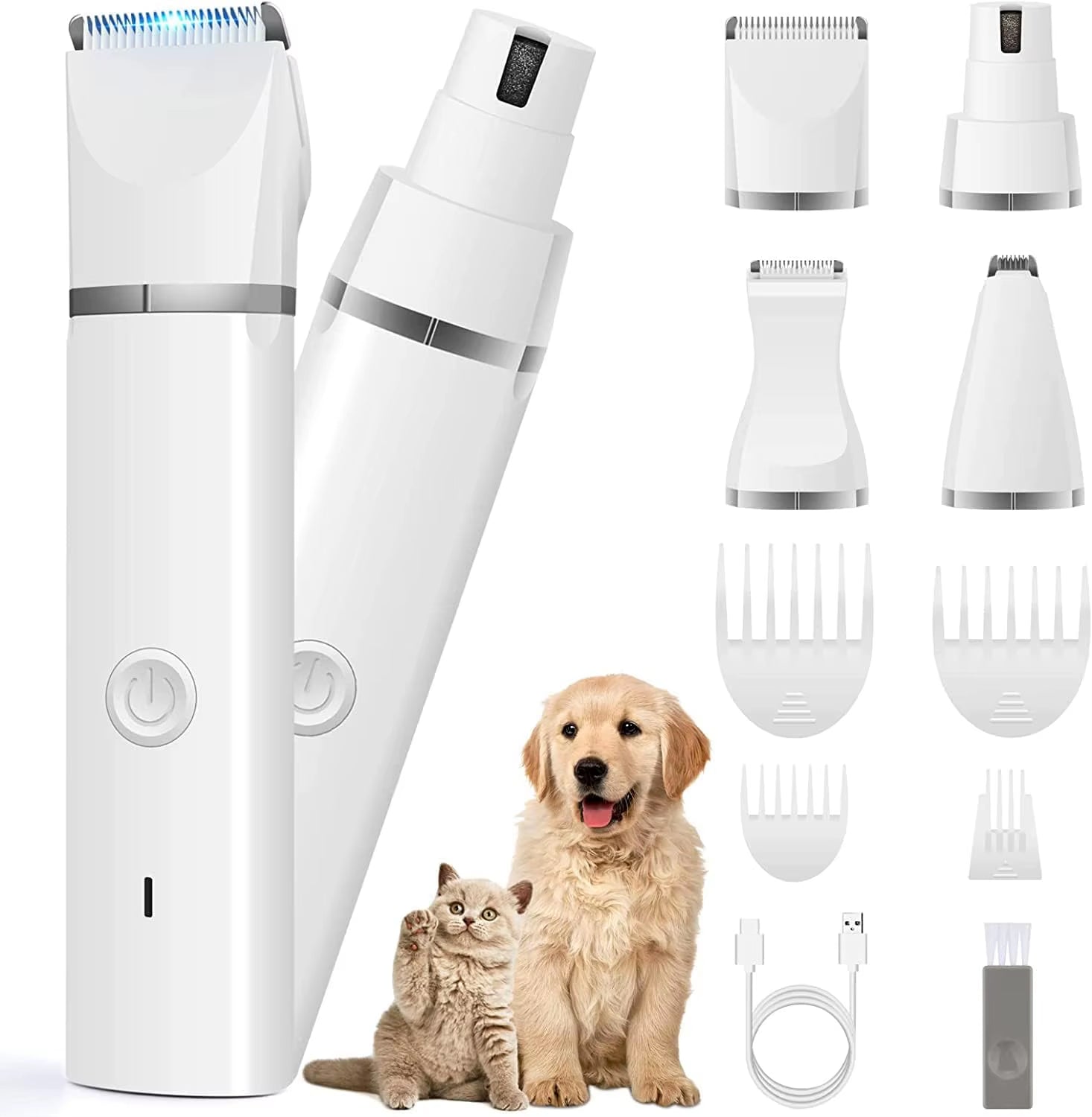 Dog Clippers Grooming Kit Hair Clipper-Low Noise Paw Trimmer-Cordless Quiet Nail Grinder Shaver for Cats and Other Pets