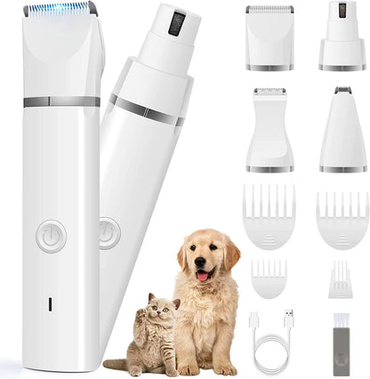 Dog Clippers Grooming Kit Hair Clipper-Low Noise Paw Trimmer-Cordless Quiet Nail Grinder Shaver for Cats and Other Pets