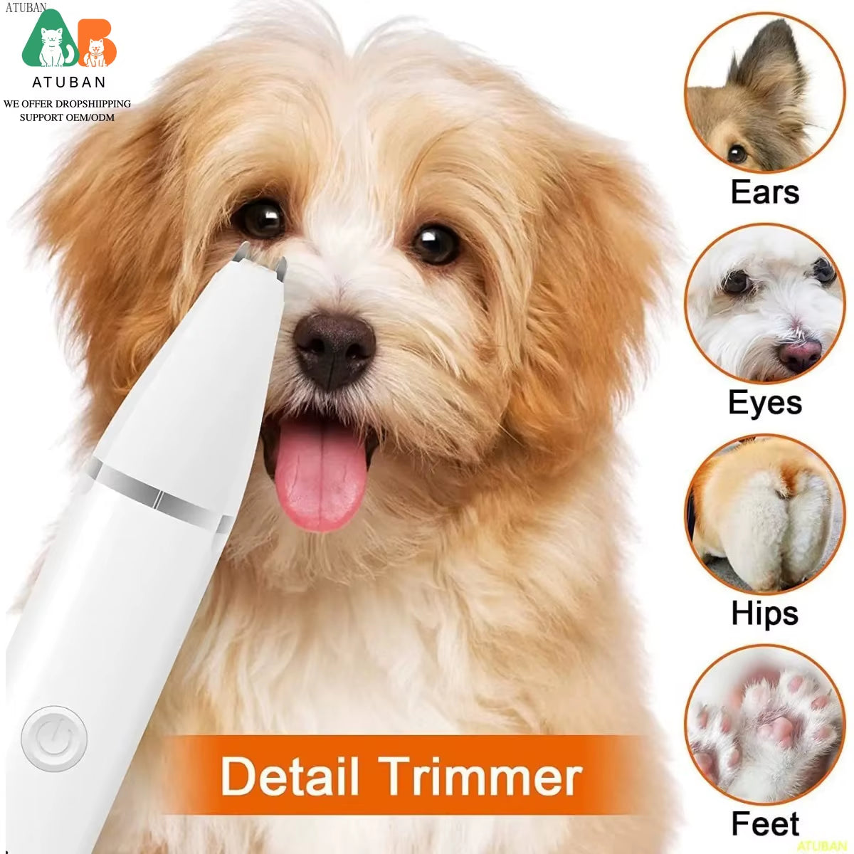 Dog Clippers Grooming Kit Hair Clipper-Low Noise Paw Trimmer-Cordless Quiet Nail Grinder Shaver for Cats and Other Pets