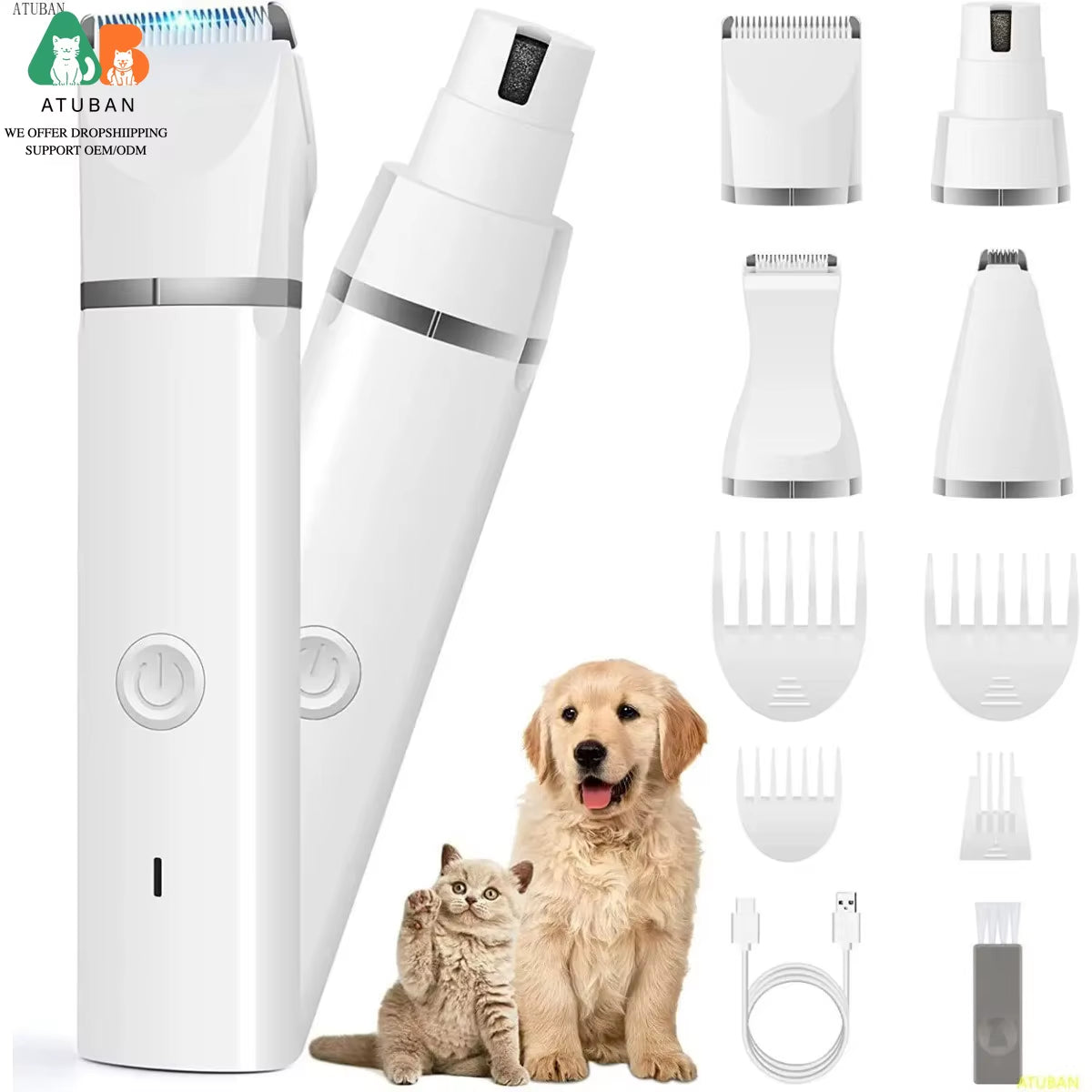 Dog Clippers Grooming Kit Hair Clipper-Low Noise Paw Trimmer-Cordless Quiet Nail Grinder Shaver for Cats and Other Pets