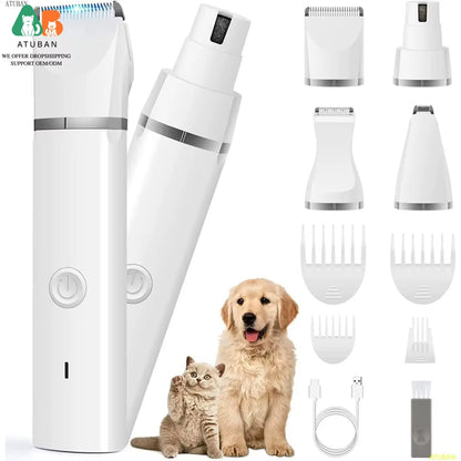 Dog Clippers Grooming Kit Hair Clipper-Low Noise Paw Trimmer-Cordless Quiet Nail Grinder Shaver for Cats and Other Pets